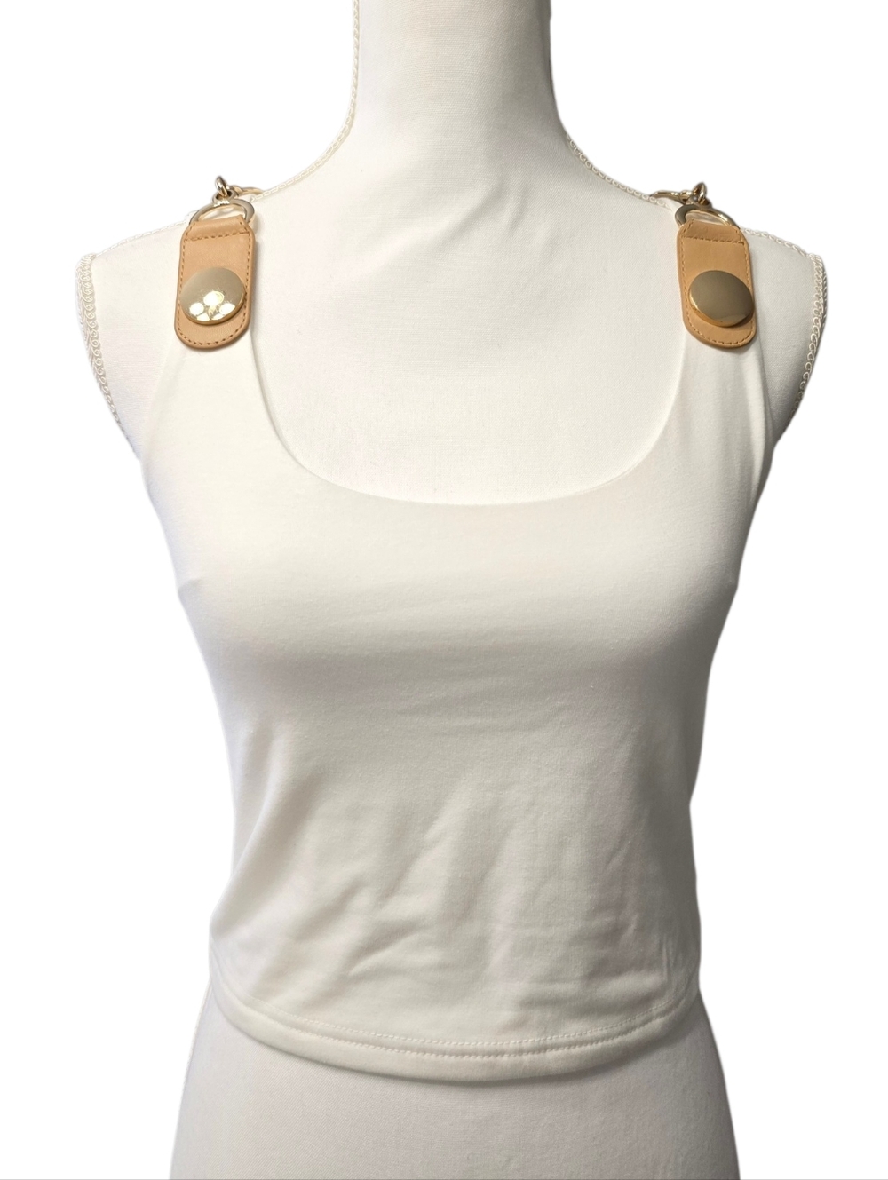 Micas Tank Top with Tan Strap Accents